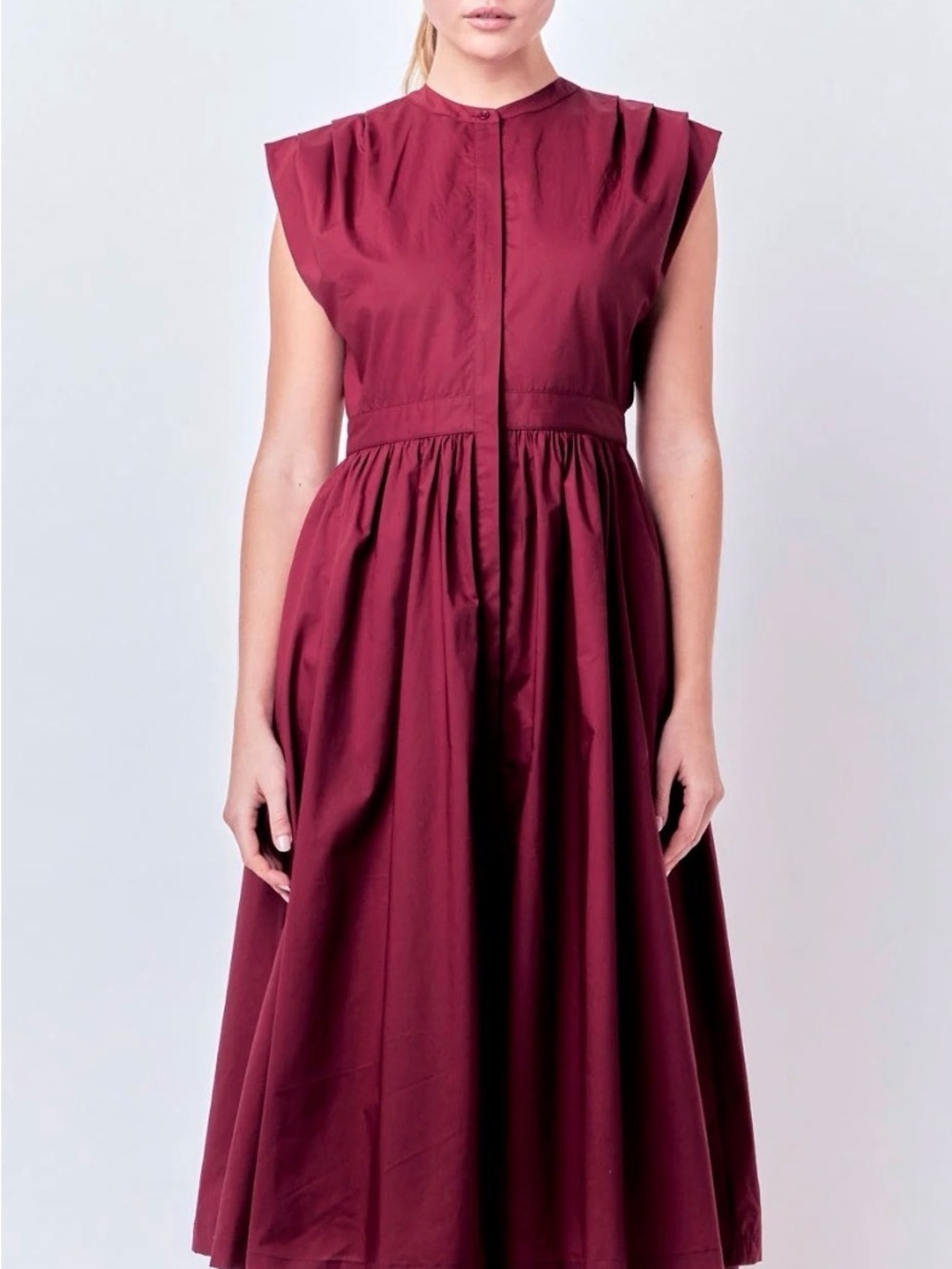 English Factory Sleeveless Midi Dress in Burgundy